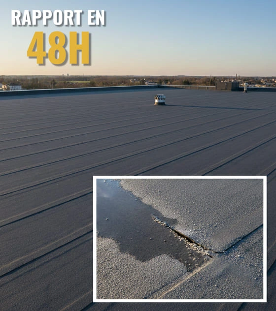 Vue de drone d'une inspection technique de toiture